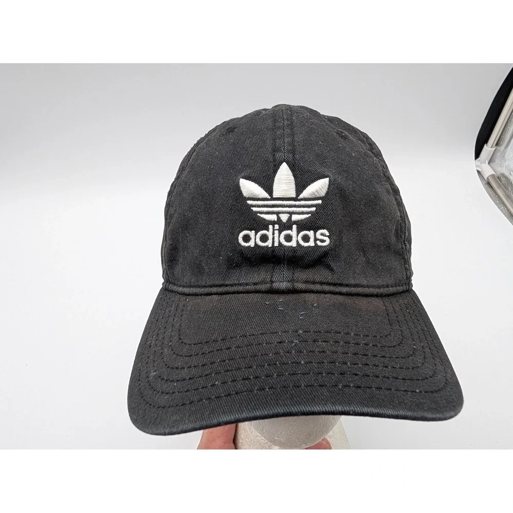 Adidas Originals Trefoil Baseball Cap Black Washed Cotton Adjustable Hat